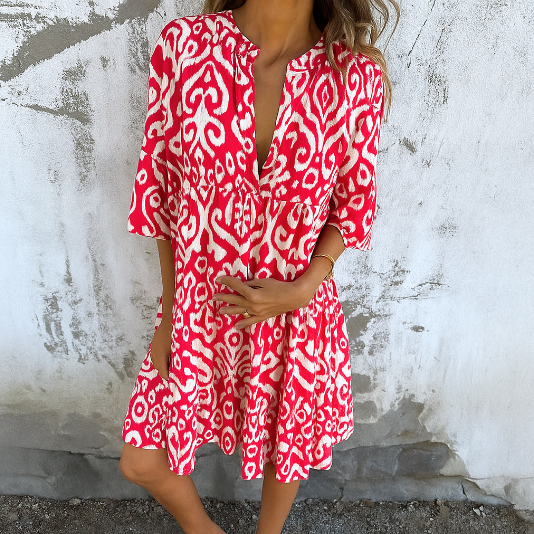 FLORELLA - ELEGANT V-NECK DRESS