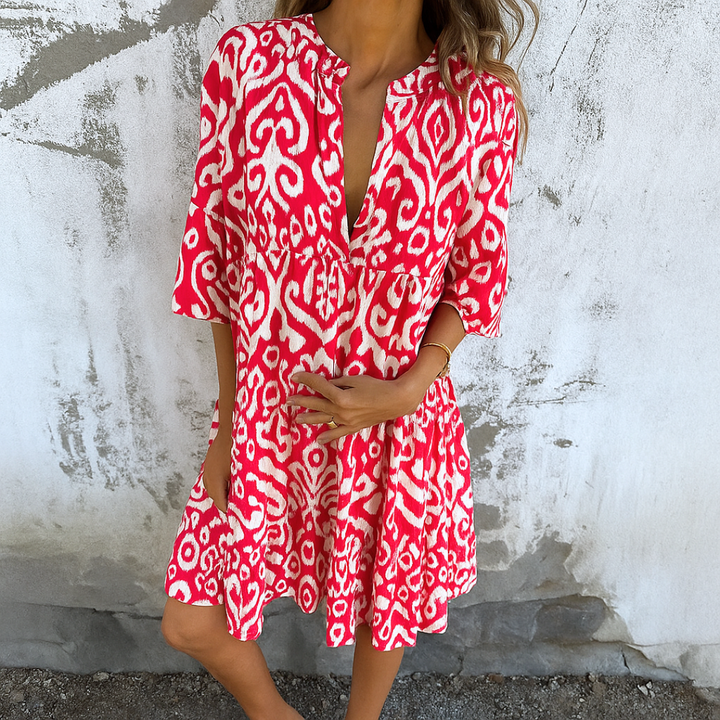 FLORELLA - ELEGANT V-NECK DRESS