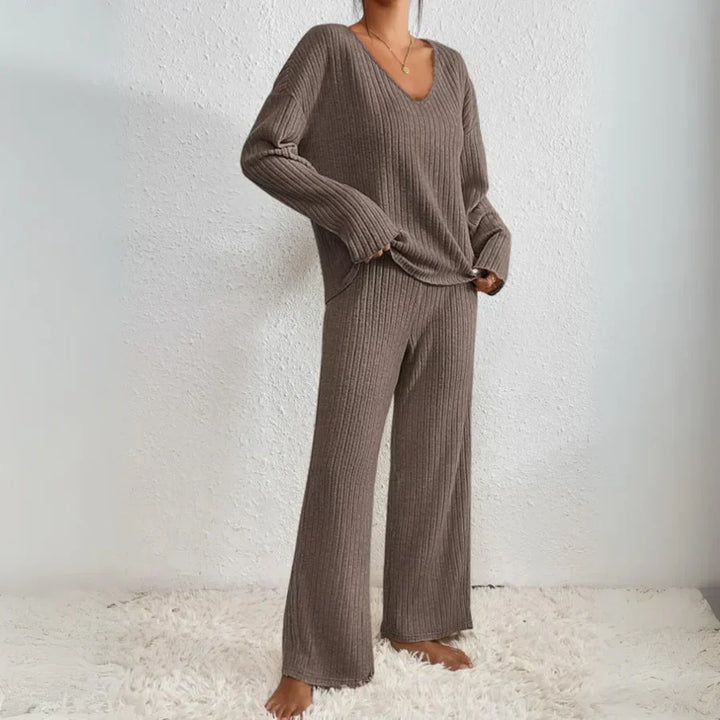 Zavelli | Conjunto completo de dos piezas con pantalones y top con escote en V