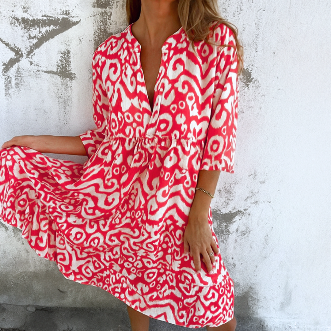 FLORELLA - ELEGANT V-NECK DRESS