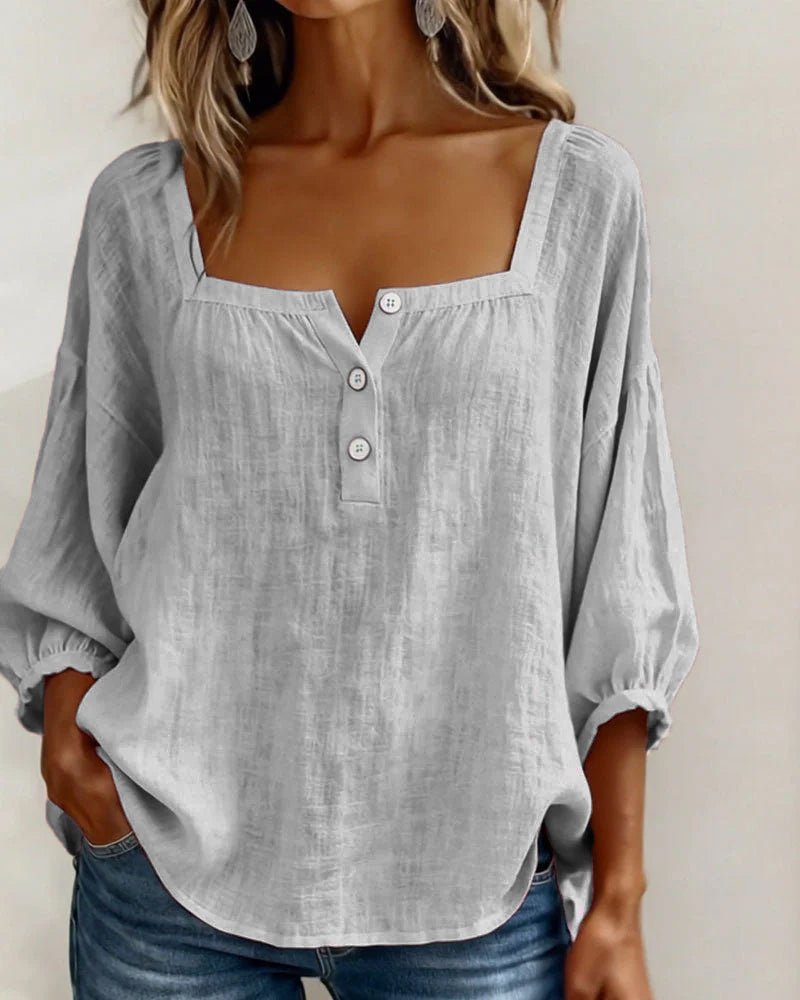 Carmen | Blusa Simple Cuello Cuadrado Manga Larga