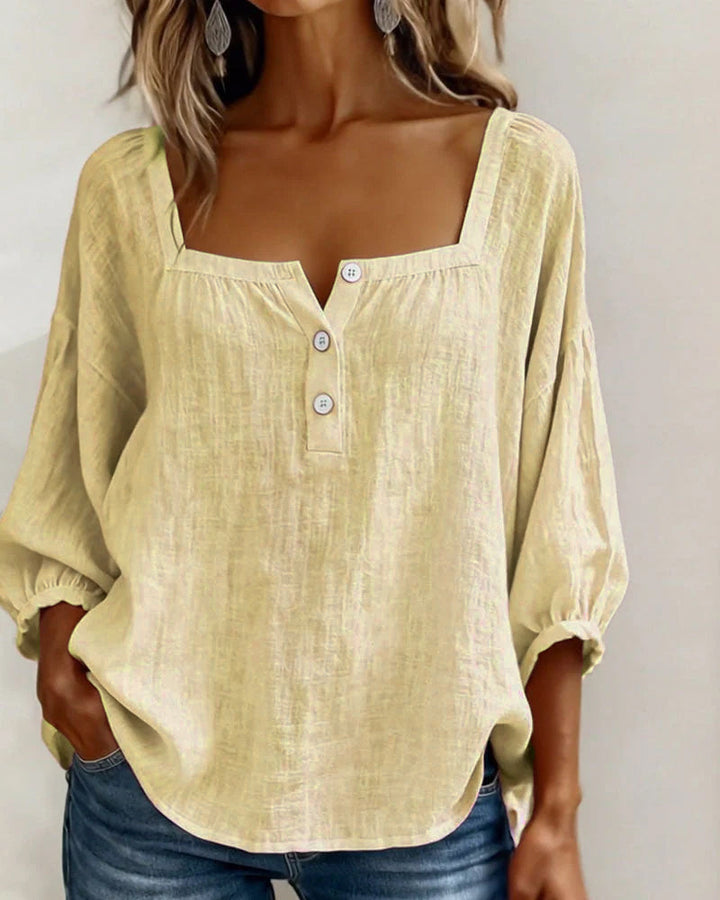 Carmen | Blusa Simple Cuello Cuadrado Manga Larga