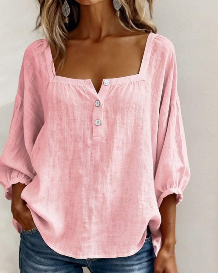 Carmen | Blusa Simple Cuello Cuadrado Manga Larga