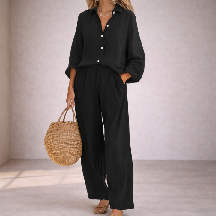 Saturnina | Conjunto de Pantalón Estilo Simple de Algodón y Lino