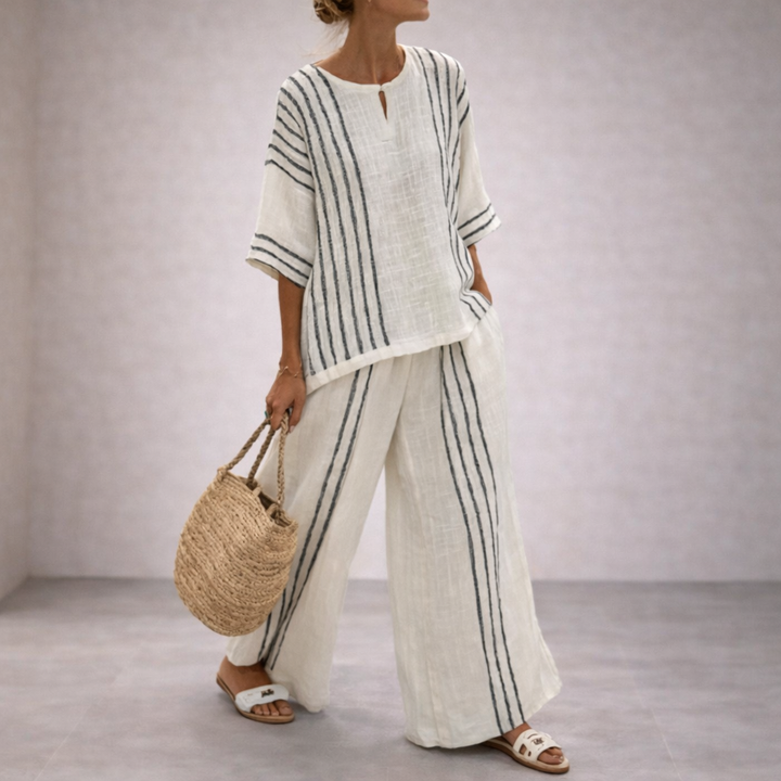 Teodora | Conjunto de Pantalón Estilo Rayas Algodón y Lino