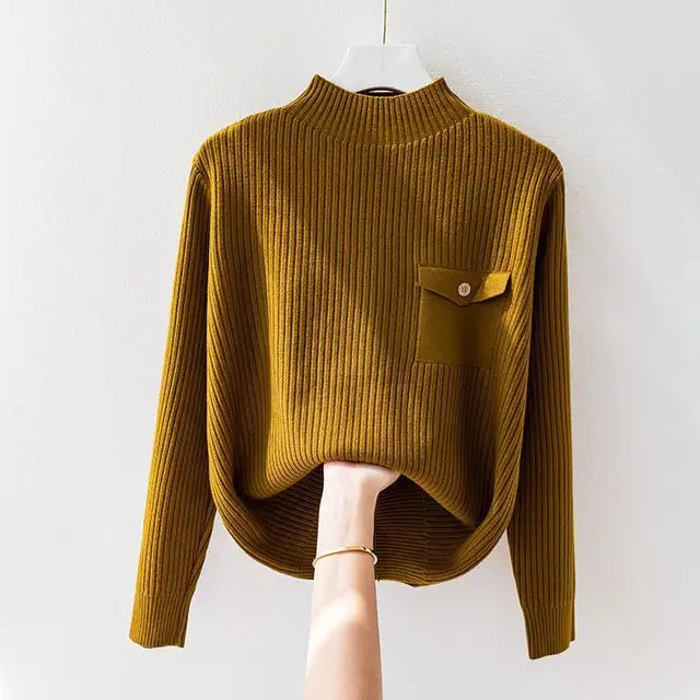 Elegante suéter de cuello alto de punto
