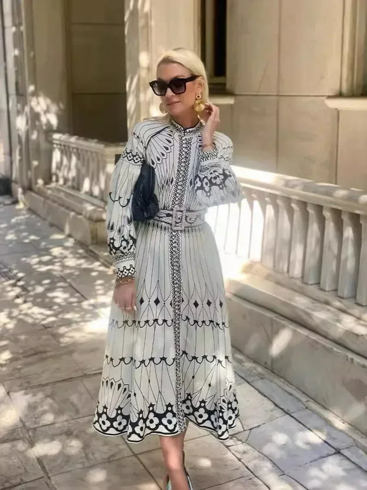 Eulalia - Boho Kleita ar Retro Stāvošu Apkakli