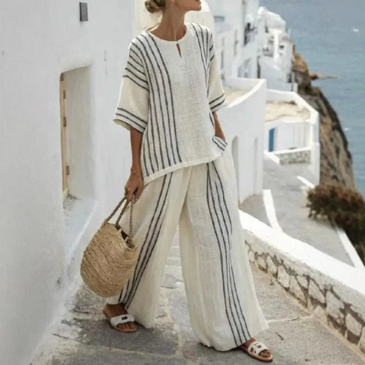 Teodora | Conjunto de Pantalón Estilo Rayas Algodón y Lino