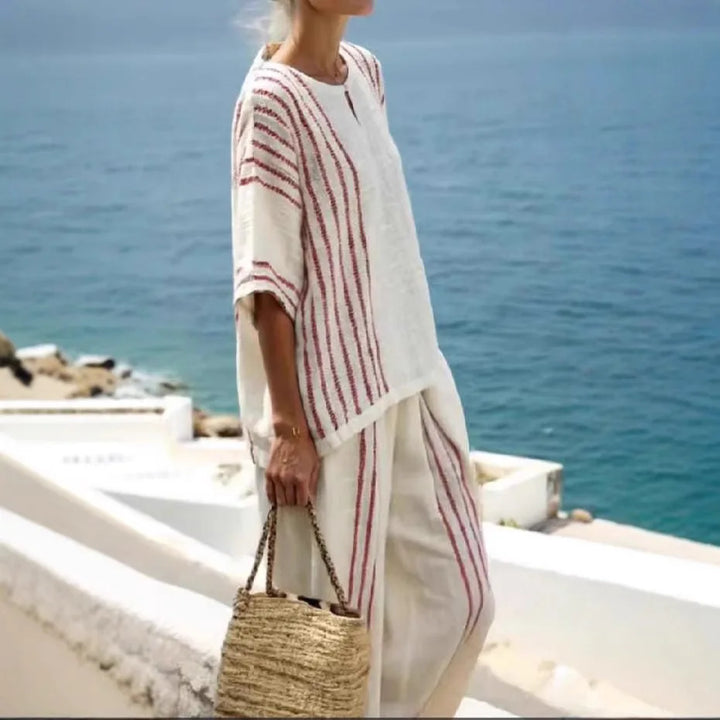 Teodora | Conjunto de Pantalón Estilo Rayas Algodón y Lino