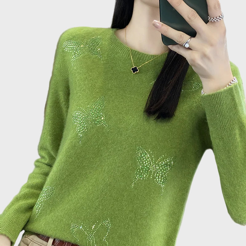 Cuello vuelto de punto con diseño de mariposa