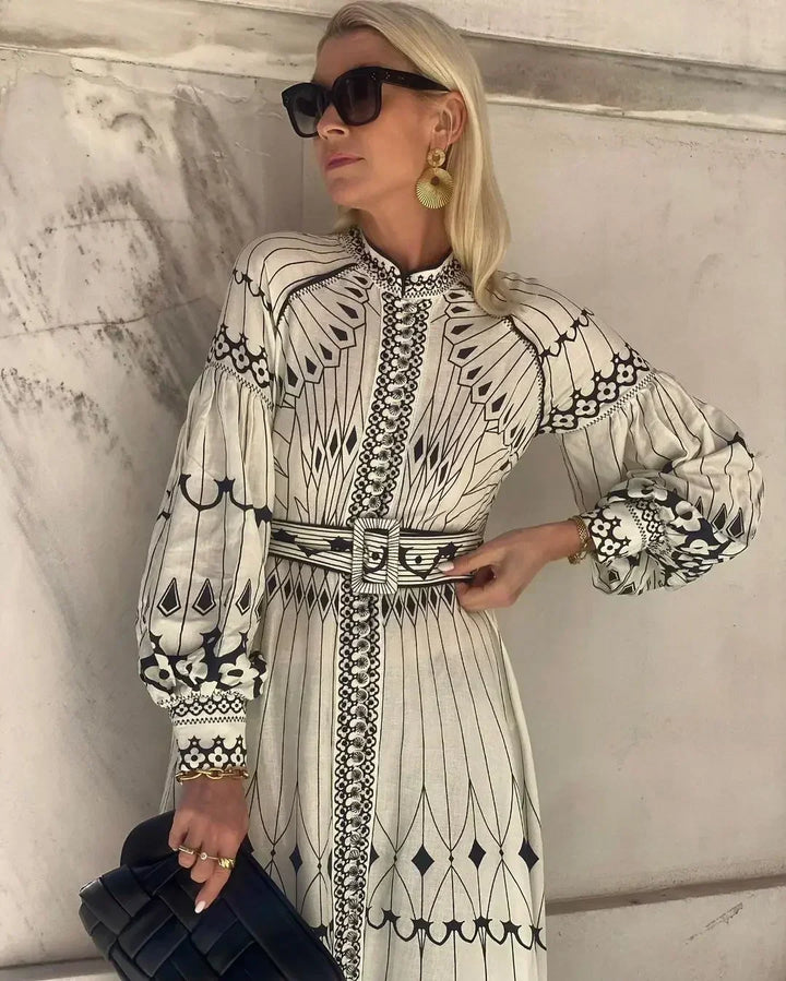 Eulalia - Boho Kleita ar Retro Stāvošu Apkakli