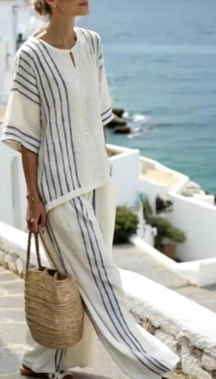 Teodora | Conjunto de Pantalón Estilo Rayas Algodón y Lino