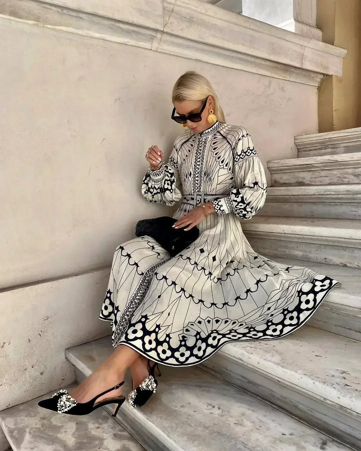 Eulalia - Boho Kleita ar Retro Stāvošu Apkakli