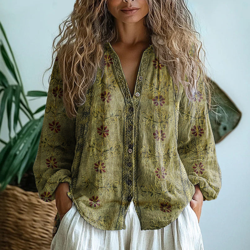 Ebba - Blusa Elegante con Estampado de Hojas