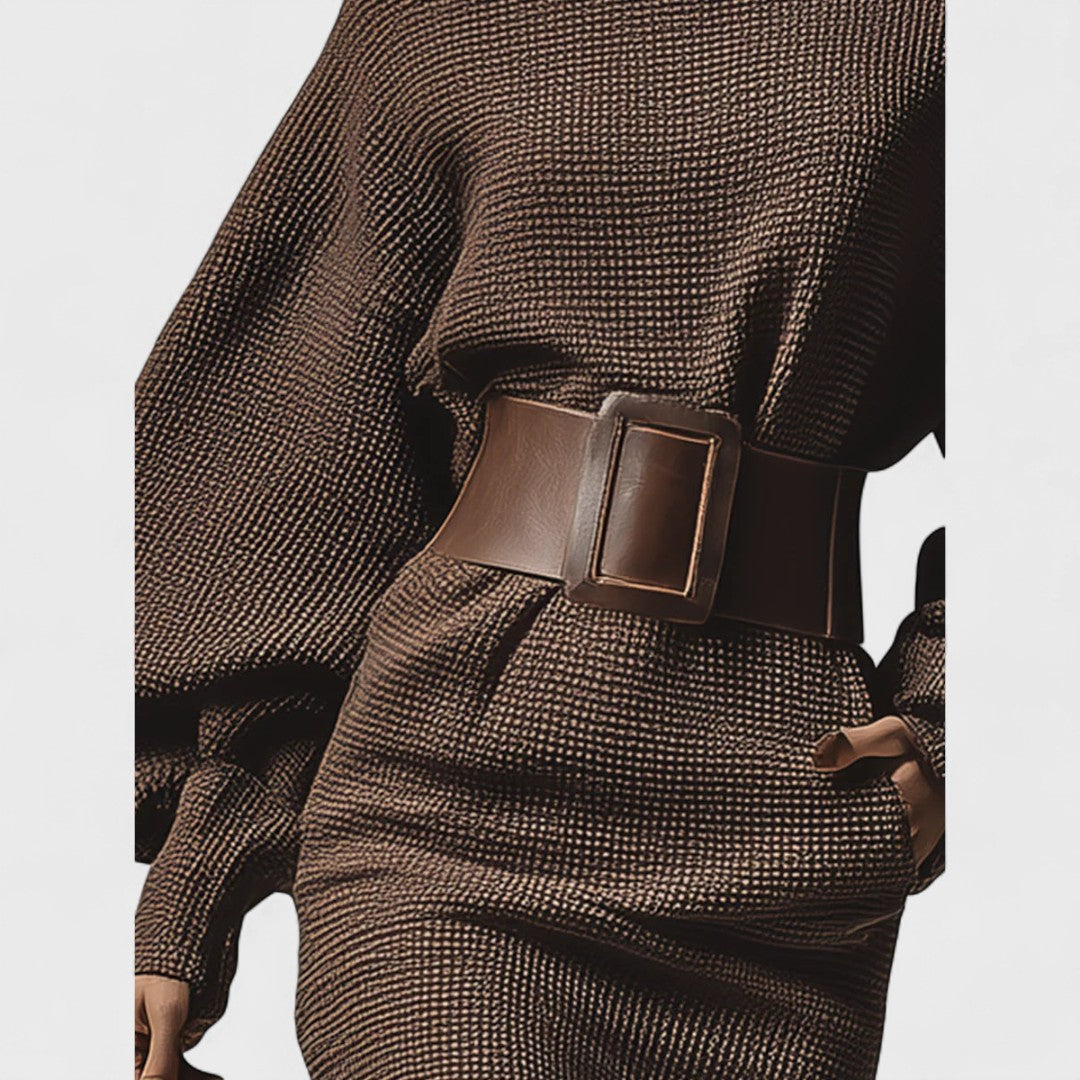 Cléa | Vestido corto de punto con cinturón estructurado