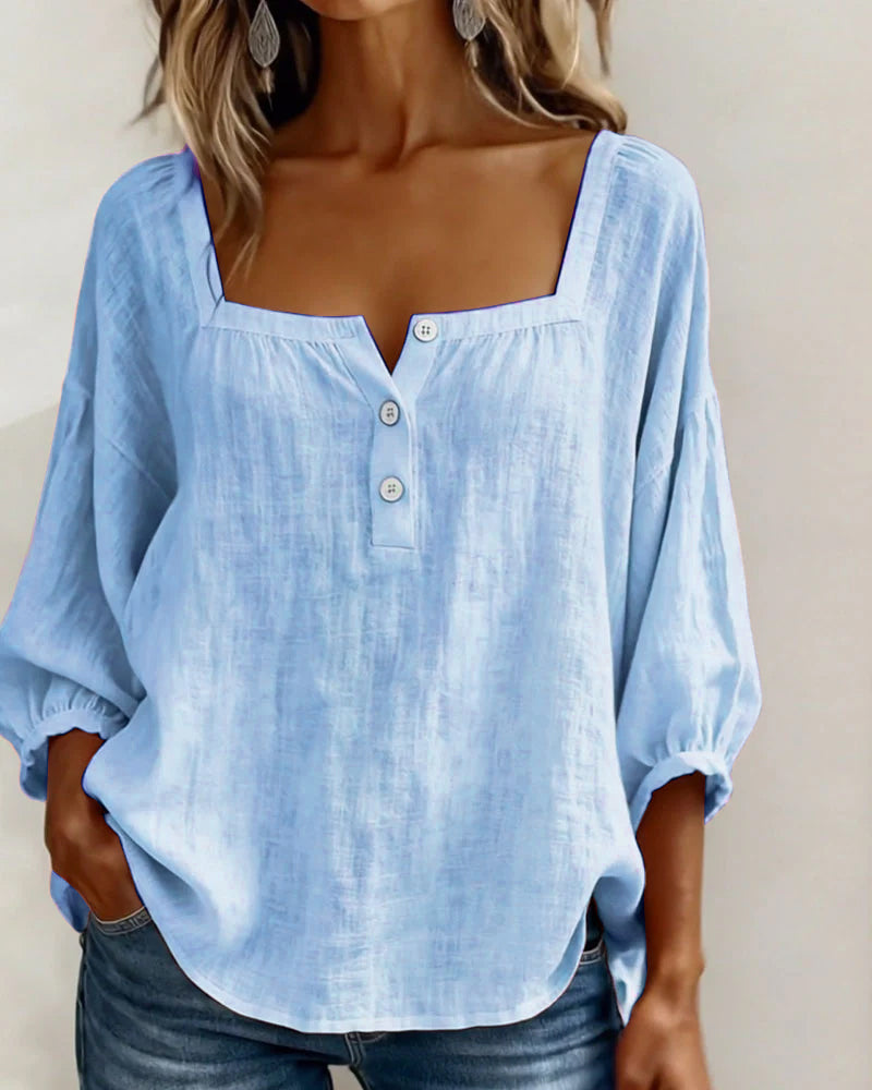 Carmen | Blusa Simple Cuello Cuadrado Manga Larga