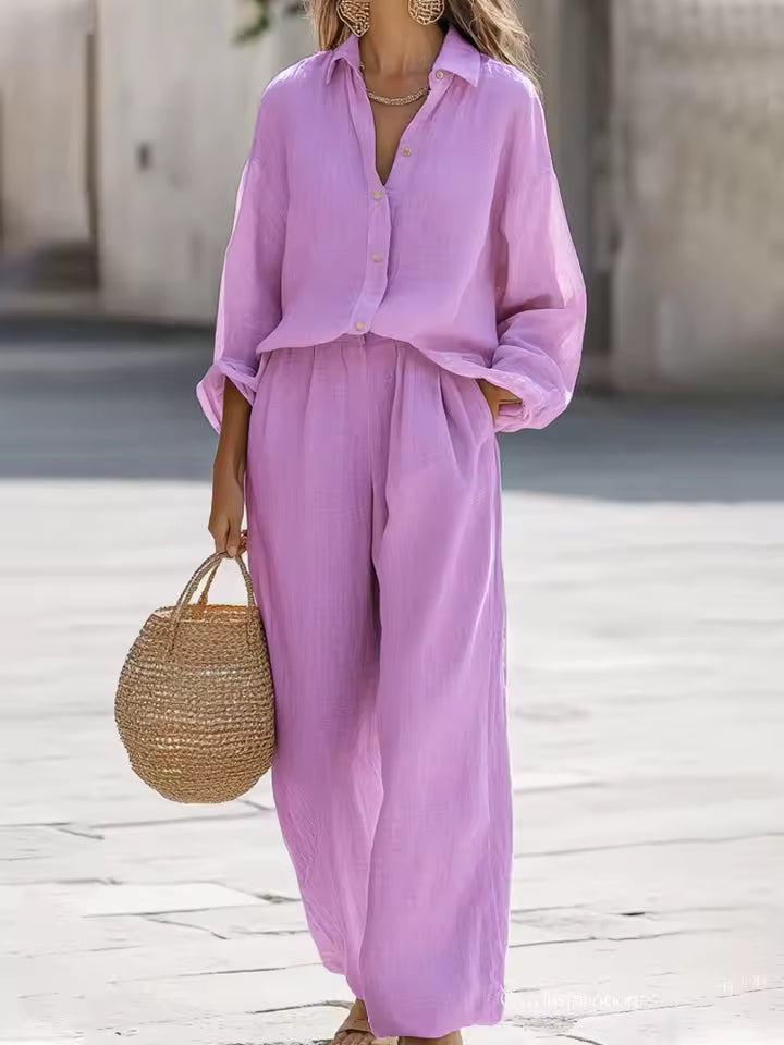 Saturnina | Conjunto de Pantalón Estilo Simple de Algodón y Lino