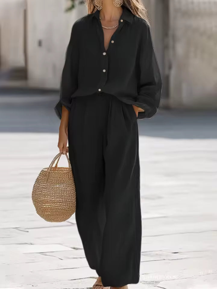 Saturnina | Conjunto de Pantalón Estilo Simple de Algodón y Lino