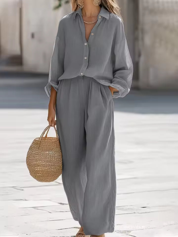 Saturnina | Conjunto de Pantalón Estilo Simple de Algodón y Lino