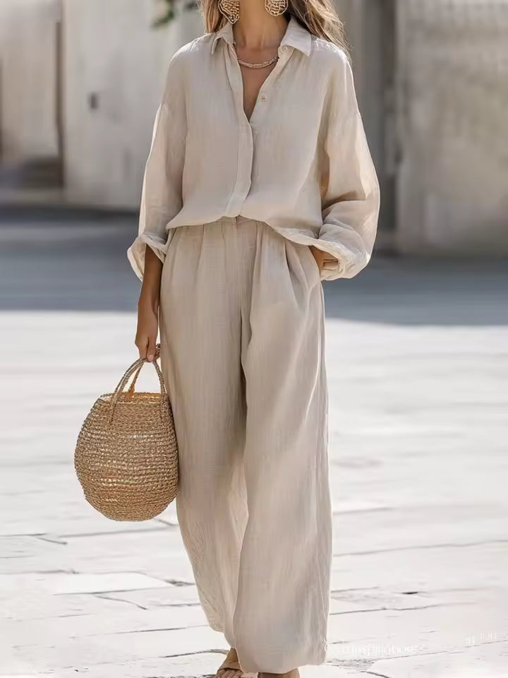 Saturnina | Conjunto de Pantalón Estilo Simple de Algodón y Lino