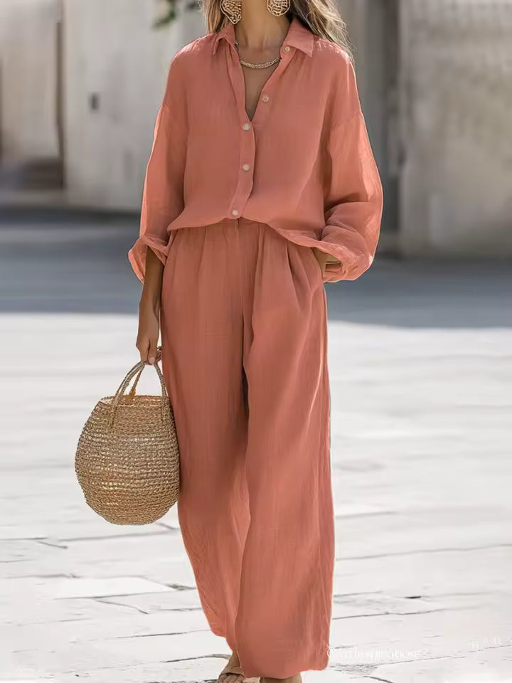 Saturnina | Conjunto de Pantalón Estilo Simple de Algodón y Lino